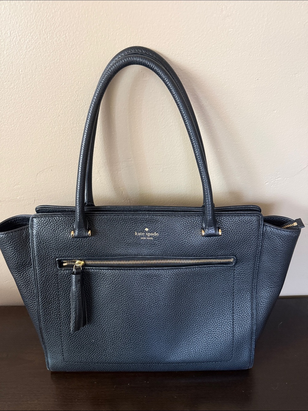 Kate Spade Black Pebbled Leather Tote Bag
